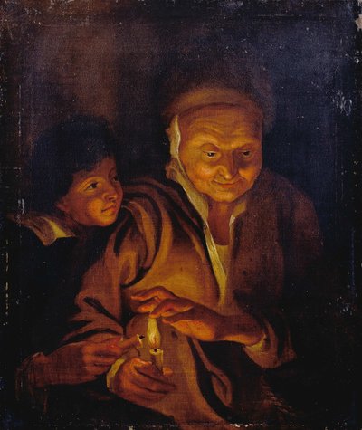 A Boy Lighting a Candle from One Held by an Old Woman by Peter Paul Rubens